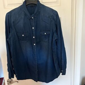 Torrid blue denim flared button down shirt. Torrid size 2 (2x or 18-20).
